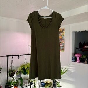 Hollister Olive Green T-Shirt Dress Casual V-Neck Short Sleeve Size S